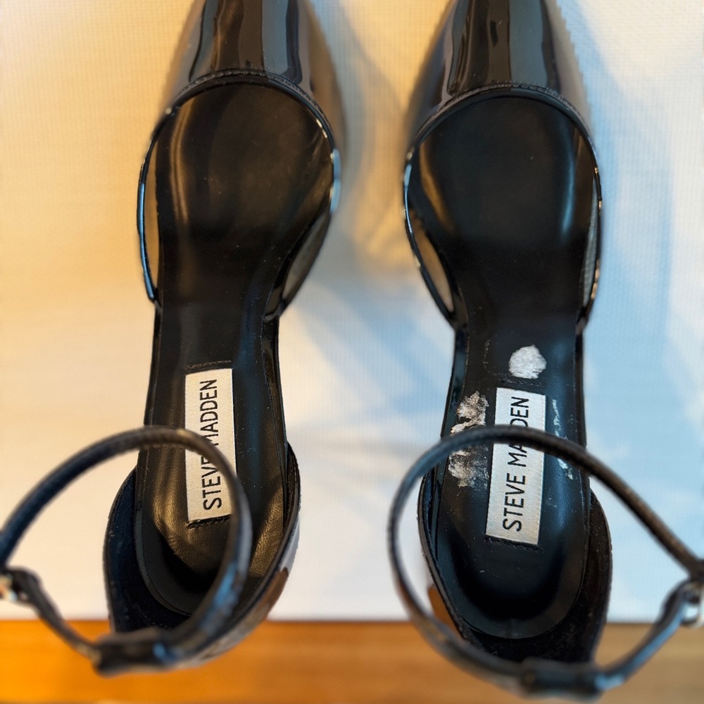 Steve Madden 4.5 inch transparent pointy sling back black pumps buckle size 8.5